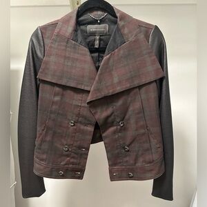 BCBGMaxAzria Burgundy Plaid Blazer with Black Sleeves